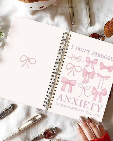 Coquette Pink Bow Mental Health Notebook, Anti Anxiety Gifts Notebooks for Note Taking, Mental Health Journal for Women, Anxiety Relief Pink Journals for Writing, 5.5x8.3 Inch