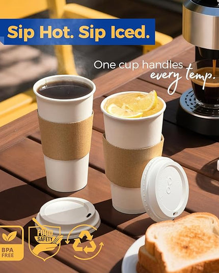 Fit Meal Prep 500 Pack 20 oz Disposable Coffee Cups with Lids, Sleeves, Leak-Proof To Go Coffee Cups with Lids, Durable Hot Paper Cups for Home, Office, Party, Business