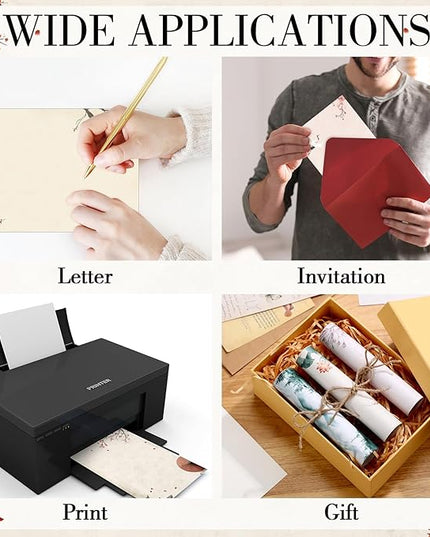 Supervitae 120 Sheet Japanese Stationery Paper for Letter Writing Scrapbook Paper Crafting Printing, 8.27" x 5.51", Double Sided Printing, 6 Watercolor Designs