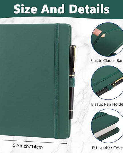 Laumoi 28 Pack PU Leather Lined Notebook Journal Bulk A5 Hardcover Notebook College Ruled 5.5 x 8.2 Inch Journal with Pen Holder for School Business Work Writing(Green,Simple)