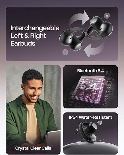 SHOKZ OpenDots ONE-Open-Ear Headphones, Clip-On Earbuds-Wireless Bluetooth Earbuds with Microphone-Secure, Lightweight, Comfort-Premium Dolby Audio-Water Resistant-Fast Charging-Up to 40 hrs Playtime