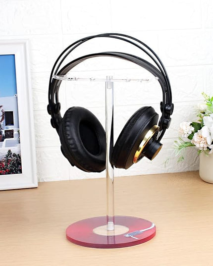 Clear Acrylic Headphone Stand for AirPods Max/Gaming Headsets (HyperX/Xbox) - Universal Holder for Bose, Beats & Wireless Headphones - Space-Saving Organizer (Red Record/LP)
