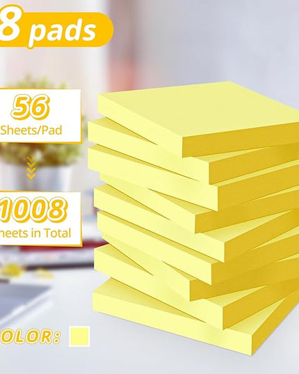 (18 Pack) Sticky Notes 3x3 in Yellow, Strong Adhesive, Clean Removal, Recyclable, Self-Stick Pads, Easy to Post for Home, Office, Notebook