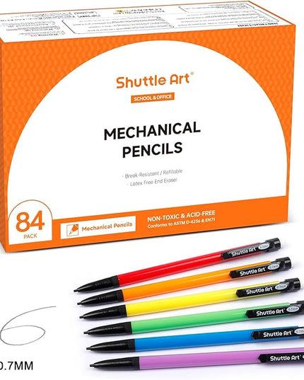 Shuttle Art Mechanical Pencils, 84 Pack Bulk Mechanical Pencils 0.7mm Medium Point, HB #2 Lead, Assorted Barrels, Office School Supplies