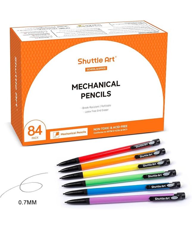Shuttle Art Mechanical Pencils, 84 Pack Bulk Mechanical Pencils 0.7mm Medium Point, HB #2 Lead, Assorted Barrels, Office School Supplies