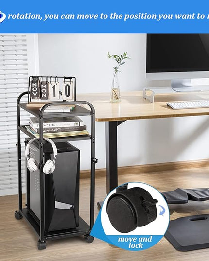 Height Adjustable Computer Tower Stand, PC Stand 3-Tier Mobile CPU Holder Cart Under Desk with Locking Caster Wheels for Office Home Gaming Accessories