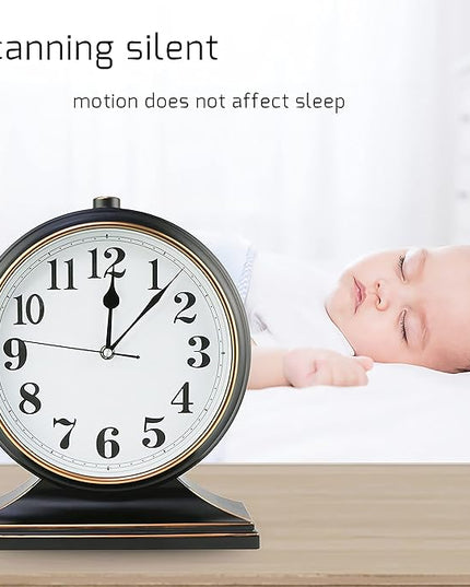 Retro 10 Inch Silent Desk Clock - Antique Decorative, Easy to Read in Office/Bedroom (Black)