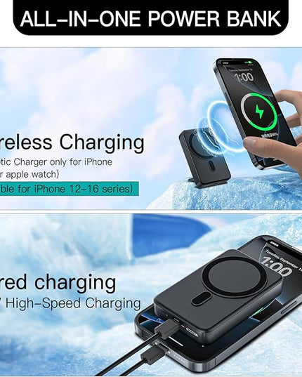 HUOTO 3 in 1 Foldable Magnetic Wireless for iPhone Charging Station,10000mAh Portable Charger Power Bank with Stand for MagSafe Battery Pack for iPhone 17/16/15/14/13/12 Series/Apple Watch/Air pods
