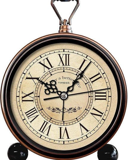 TIMESS Vintage Analog Alarm Clock, 4.3" Silent Non-Ticking Quartz Desk Clock with Roman Numerals, Battery Operated Table Clock for Bedroom, Living Room, Office, or Gift (White)