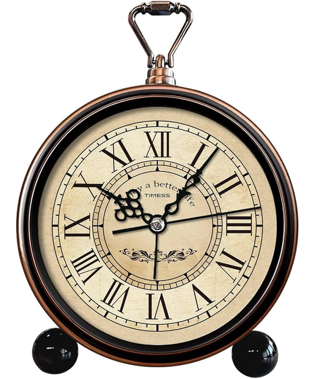 TIMESS Vintage Analog Alarm Clock, 4.3" Silent Non-Ticking Quartz Desk Clock with Roman Numerals, Battery Operated Table Clock for Bedroom, Living Room, Office, or Gift (White)