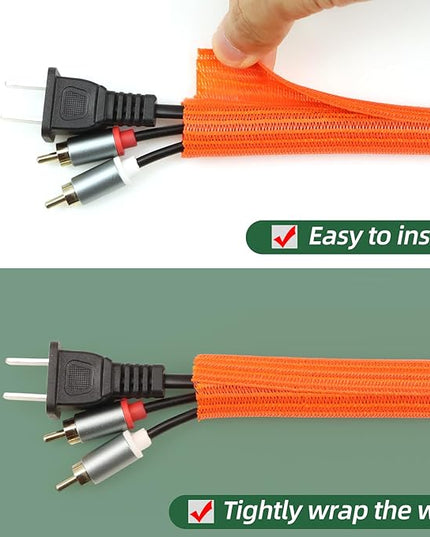 Split Wire Loom Tubing, Cable Protector Sleeve, Braided Cable Management for TV/Computer/Home Theater/Engine Bay, Cord Protectors from Pets No Chew (Orange, 3/4"-25ft)