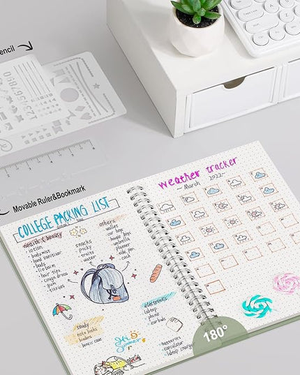 AHGXG Bullet Dotted Journal - Dot Grid Spiral Notebook A5, 160 Pages, 100 GSM Thick Paper, Waterproof Plastic Cover Journals for Bullet Journaling, Sketching, 5.7" x 8.3", Sage Green