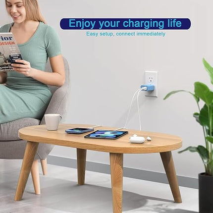 10 Foot Fast iPhone Charging Cable,2Pack 20W Dual Port USB C+A Wall Charger Block with 10FT Type C-C Charging Cable Apple Adapter for iPhone 17/17 Air/17 Pro/16/16e/16 Pro Max/15 Pro/iPad(Purple/Blue)