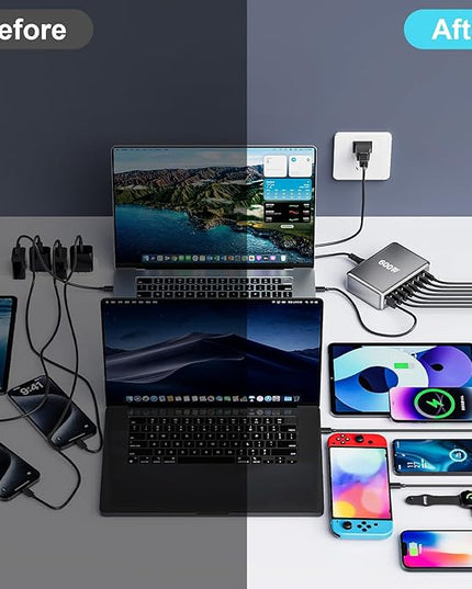 600W Fast USB C GaN Ⅲ Pro Charger Block,8 Port Charging Station,Dual 140W PD3.1 PPS Fast Charging Station for Multiple Devices Laptop Wall Charger Compatible with MacBook/iPhone 16/iPad etc