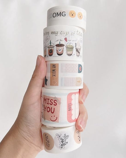 WT Planner’s Washi Tape Sticker Set, 5 Rolls, Original Floral Weekly Decorative Stickers, Cute Pastel Adhesive Tape for Planners, Journals, Bujo, DIY Crafts, Stationery Supplies