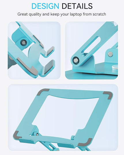 SOUNDANCE Laptop Stand with 360° Rotating Base, Ergonomic Computer Riser for Desk, Adjutable Height Muti-Angle, Foldable Laptop Mount, Stable Metal Holder Support 10-15.6" Notebook PC, Blue