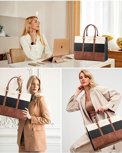 LOVEVOOK Laptop Bag for Women, 15.6 Inch Work Bags for Women, Vintage Leather Laptop Tote Bag, Waterproof Computer Bags with Clutch Purse, Large Capacity Briefcase, Business Office Handbag for Work