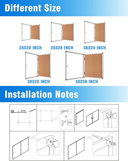 Mifuro 2 Pack 38"x28" Enclosed Bulletin Board, Lockable Weather-Resistant Aluminum Cork Noticeboard for School & Office, Silver Frame w/Cork