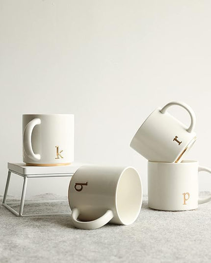 COLLECTIVE HOME - Monogram Ceramic Mugs, 15 oz Golden Initial Coffee Cups, Elegant Alphabet Tea Mugs, Elegant Personalized Mug with Gift Box, Luxurious Cups for Office and Home (k)