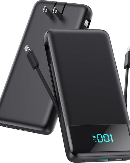 Portable Charger for iPhone with Built-in Cables and Wall Plug,Upgraded 13800mAh Fast Charging USB C Power Bank,4 Outputs Slim Travel Essential Battery Pack for iPhone 17/16/15/14/13,Galaxy,Android