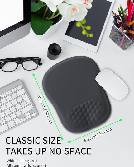 Hokafenle Ergonomic Wrist-Hugging Mouse Pad Wrist Support, U-Shaped Holding Wrist Rest Mousepad for Carpal Tunnel Pain Relief with Cushioned Memory Foam Slope Massage Bulge (10.2x8.3 in,Dark Grey)