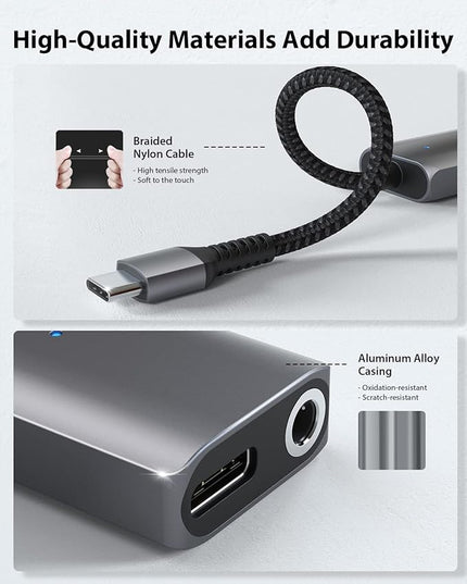 Stouchi 2-in-1 USB C to 3.5mm Headphone Charge Adapter AUX Mic Jack with PD Fast Charging High Resolution DAC for Earphones iPhone 17 16 15, Galaxy S25 /24/S24+/S23/S22/S21, iPad Pro, Pixel 9/8/7