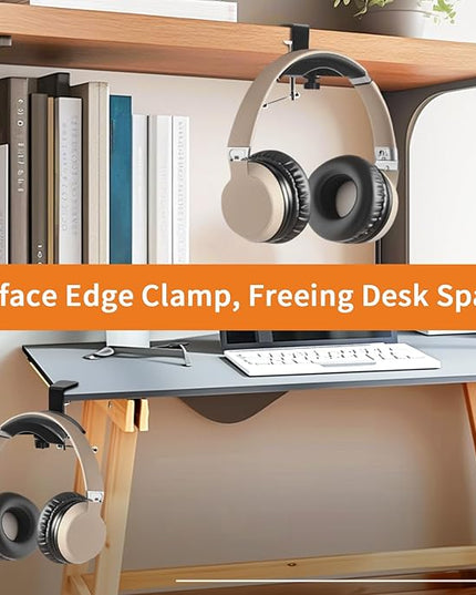 Singzhu Heavy-Duty Metal Headphone Stand Hanger for Large Gaming Headsets - Saddle-Shaped Holder & Desk Clamp (Fits 2in Thick Surfaces) - Durable Steel, Space-Saving Design