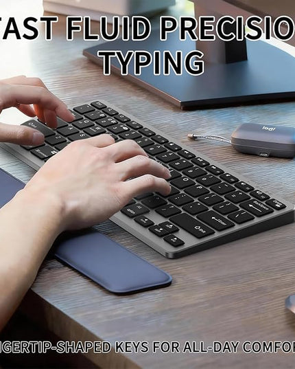 JKSML Wireless Keyboard with 78 Keys, Bluetooth and 2.4 GHz Wireless, Low Profile, Fluid Quiet Typing, 12 Programmable Keys, USB C Rechargeable, for Phone, Tablet, PC, Laptop, Smart TV - Black