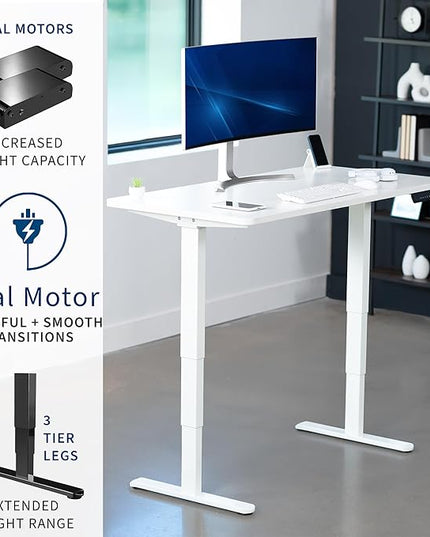 VIVO Electric 55 x 28 in Dual Motor Sit Stand Desk, Memory Height Adjustment, 2B Series, White Top White Frame, DESK-KIT-2W55W