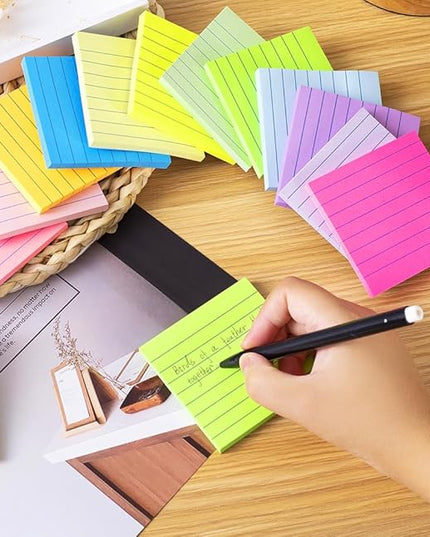 (24 Pack) Lined Sticky Notes 3x3 in,Notepads with Lines,Ruled Stickies Super Sticking Power,Office School Memo Note Pads Bright Colors,Post on Windows Doors,Recyclable,Easy to Write on