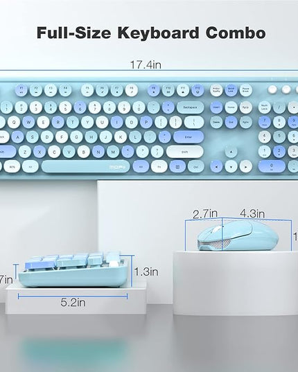 MOFII Wireless Keyboard and Mouse Combo, Retro Keyboard with Round Keycaps, 2.4GHz Dropout-Free Connection, Cute Wireless Mouse for PC/Laptop/Mac/Windows XP/7/8/10 (Blue-Colorful)