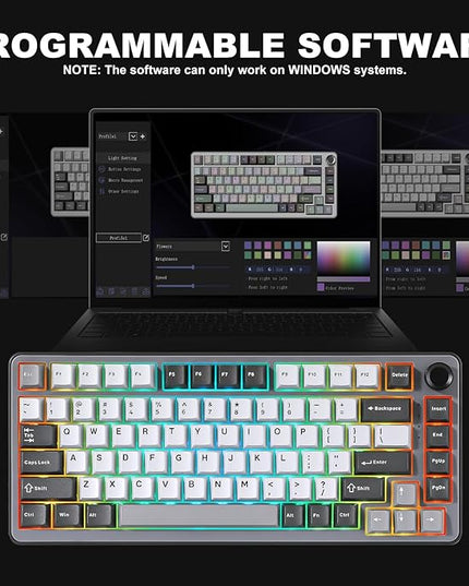 YUNZII B75 PRO Wireless Mechanical Keyboard,75% Layout with Knob,Hot Swap Gasket Custom Structure,Creamy Pre-lubed Switches,RGB Backlit,BT/Type-C/2.4G for Win/Mac(Cocoa Cream V2 Switch,Dark Grey)