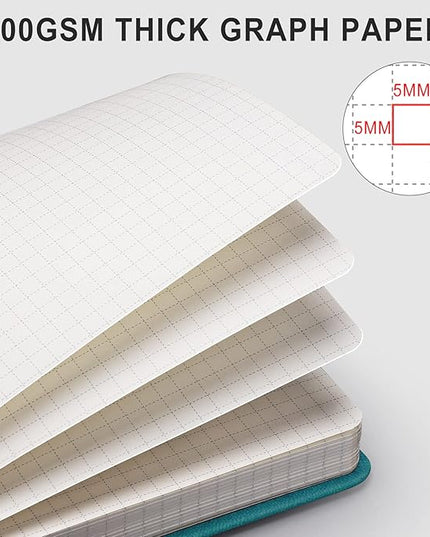 AHGXG Graph Paper Notebook - 320 Pages Grid Notebook Thick Journal A5, 100gsm Thick Graph Paper, Leather Hardcover, Inner Pocket,5.75'' × 8.38''- Cyan