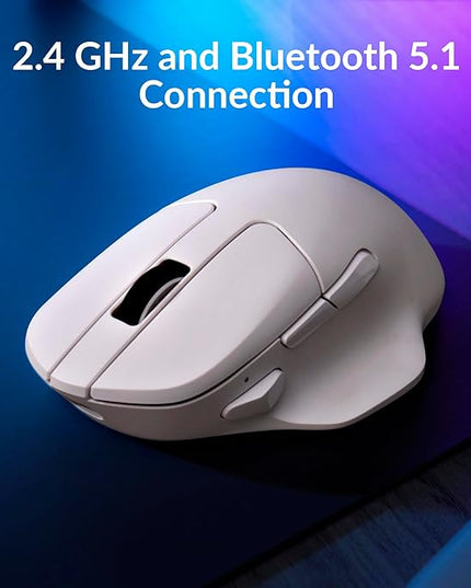 Keychron M7 Wireless Computer Mouse, 26K DPI Optical Computer Mouse, 2.4 GHz/Bluetooth/Wired with Macro Button 63g Lightweight Ergonomic, Up to 70 Hours Worktime for Laptop macOS/Windows - White