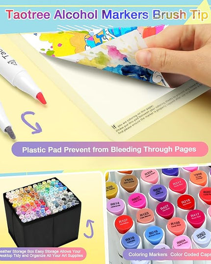Taotree Alcohol Brush Markers Art Supplies, 121 Colors Dual Tip Art Coloring Markers Pens, Brush & Chisel Tip Sketch Pens, Drawing Supplies Gift for Artist Adult Coloring Book Painting, Sketching