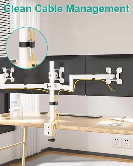 WALI Triple Monitor Mount, Three Monitor Desk Mount Fits 13-27in Screens, Holds up to 22lbs, Multiple Computer Stand with Tilt, Swivel, Rotation, VESA 75x75,100x100mm(M003S-W), White