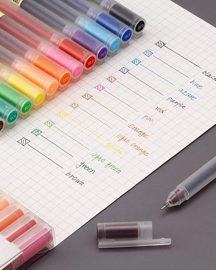 XIZE SH Premium Colorful Pens for Journaling and Note Taking - 12 Color Gel Pens With 0.38mm Fine Point Needle Tip - Minimalist Japanese Style