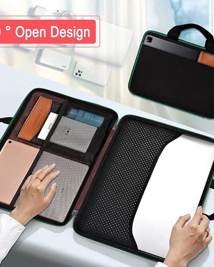 Hseok Laptop Case 13.3-14 inch Briefcase Handbag, Water-Resistant and Shockproof Computer Sleeve Compatible with MacBook Pro 14", Mac Air/Pro 13.3" and 13"-14" Notebooks Chromebooks,Black-Green