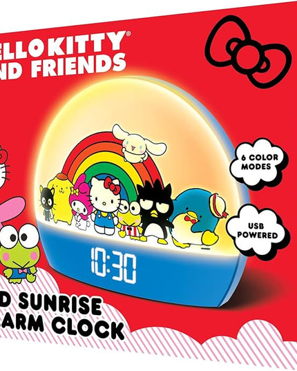 Hello Kitty and Friends Sunrise Alarm Clock - Multicolor Lights, USB Charging, LED Display, and Snooze Function