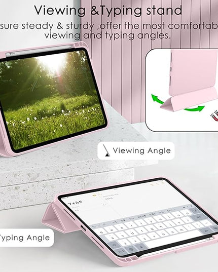 ZryXal iPad Pro 11 Inch Case (M5) 2025/ (M4) 2024 (Model: A2836/A2837/A3006), Trifold Stand Smart Cover with Pencil Holder and Soft TPU Back, Auto Wake/Sleep (Pink)
