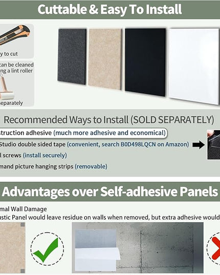 TroyStudio Thickened Acoustic Panels, 16 x 12 x 0.5 Inches Pack of 6 Felt Wall Decor Tiles Sound Absorbing Board, Noise Reverb Echo Dampening Soundproof Padding for Door Music Recording Home Studio