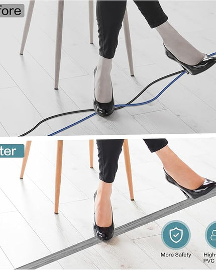 Floor Cord Cover Self Adhesive Cord Hider Floor Extension Cord Covers for Floor Power Cord Protector Cable Management Prevent Cable Trips Cable Cavity 0.51" W x 0.31" H (Light Grey Wood, 20Ft)