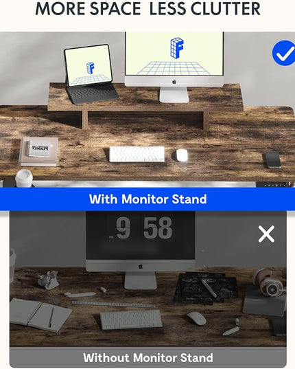 FLEXISPOT Standing Desk with Monitor Stand, 48 x 24 Inches One-Piece Electric Height Adjustable Computer Desk with Cup Holder, Home Office Desks (Black Frame+ Rustic Top)