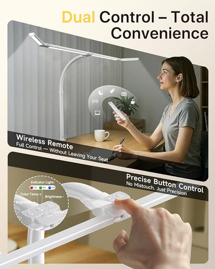 ONEMIX 42" LED Desk Lamp with Clamp, Architect Desk Light with Remote, Adjustable 4-Segment Bar, 1800LM Bright, Eye-Caring Desk Lamp for Home Office, Reading, Study, Dual Monitors, Workbench (White)