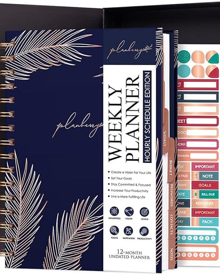 PLANBERRY Hourly Schedule Planner Premium – Undated Weekly Organizer with Time Slots & Monthly Budget – Time Management, Goal Setting, to-Do List & Habit Tracker –6.9″x8.5″(Royal Blue)