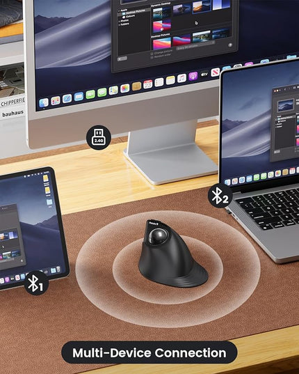 ProtoArc Vertical Wireless Trackball Mouse, EM05 NL Bluetooth Ergonomic Rollerball Mouse Rechargeable Computer Laptop Thumb Mice, 3 Device Connection, Compatible with iPad, Mac, Windows, PC-Gray