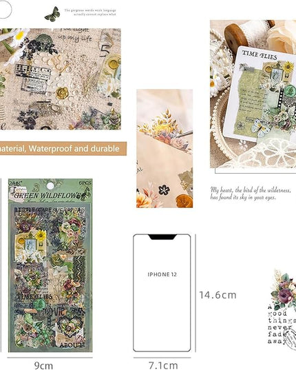 Ptyism 309 Pcs/24 Sheets Stickers for Scrapbooking,Scrapbook Flower Stickers for Scrapbooking Art Journal Bullet Journal Accessories
