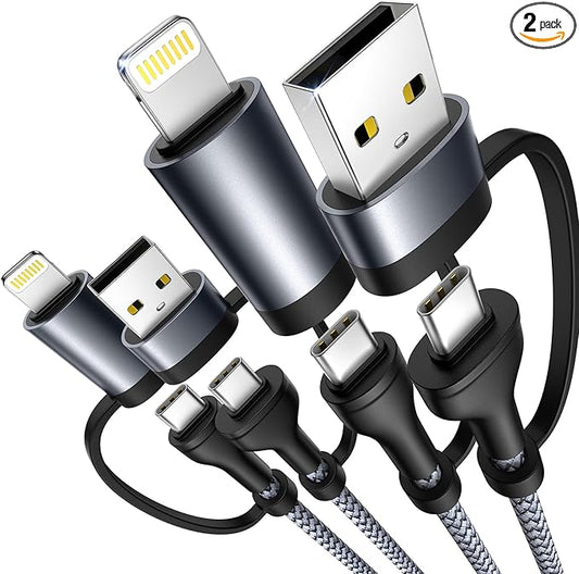 XUDUO 4 in 1 Charging Cable [2Pack 6.6FT] Fast Charging Cord Apple MFi Certified Lightning Cable Nylon Braided 60W Multi USB C Cable for iPhone 16/15 14 13 12 iPad Samsung Galaxy MacBook iPad Tablets