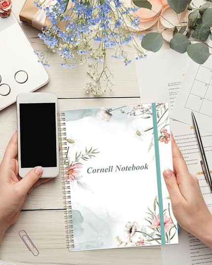 Yaridar A4 Cornell Notes Notebook - 8.5" x 11" College Spiral Cornell Notebooks for Note Taking, Subject College Ruled Steno Pads for Office School/Home, Pink Flower
