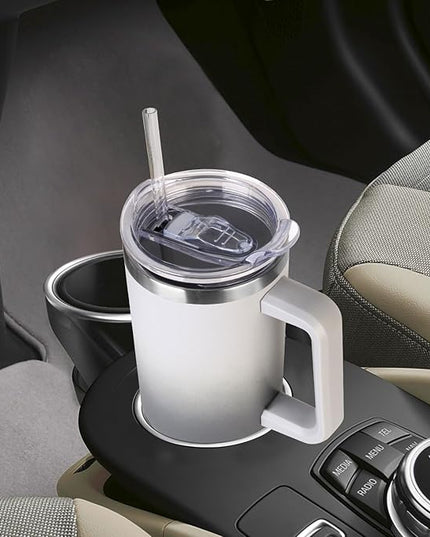 SYACOT 40 oz Tumbler with Handle and Straw Stainless Steel Insulated Tumbler Leak Proof Lid and Straw Lid Reusable Travel Mug Coffee Mug Cup Dishwasher Safe Keep Drinks Cold and Hot (Grey&Black)